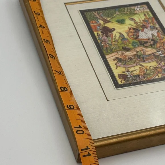 Vintage Framed Indian Battle Scene Art Print